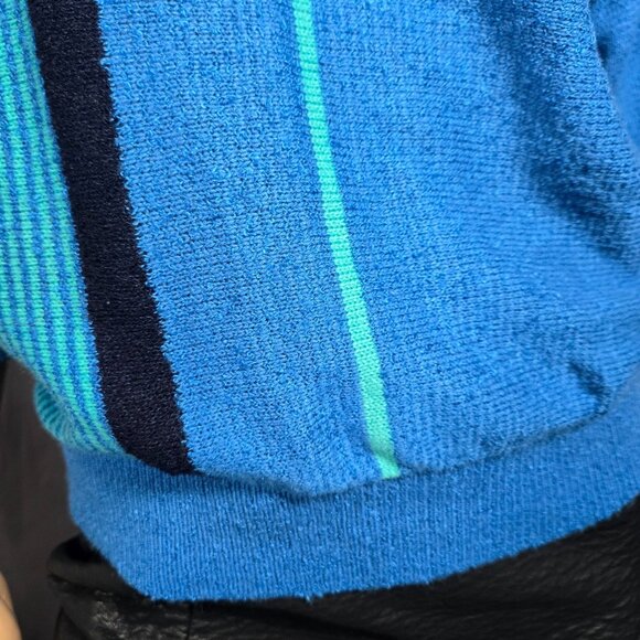 Vintage 80s Blue Striped Sweater Size M Dolman Sleeve Turtleneck New Wave - Picture 2 of 10
